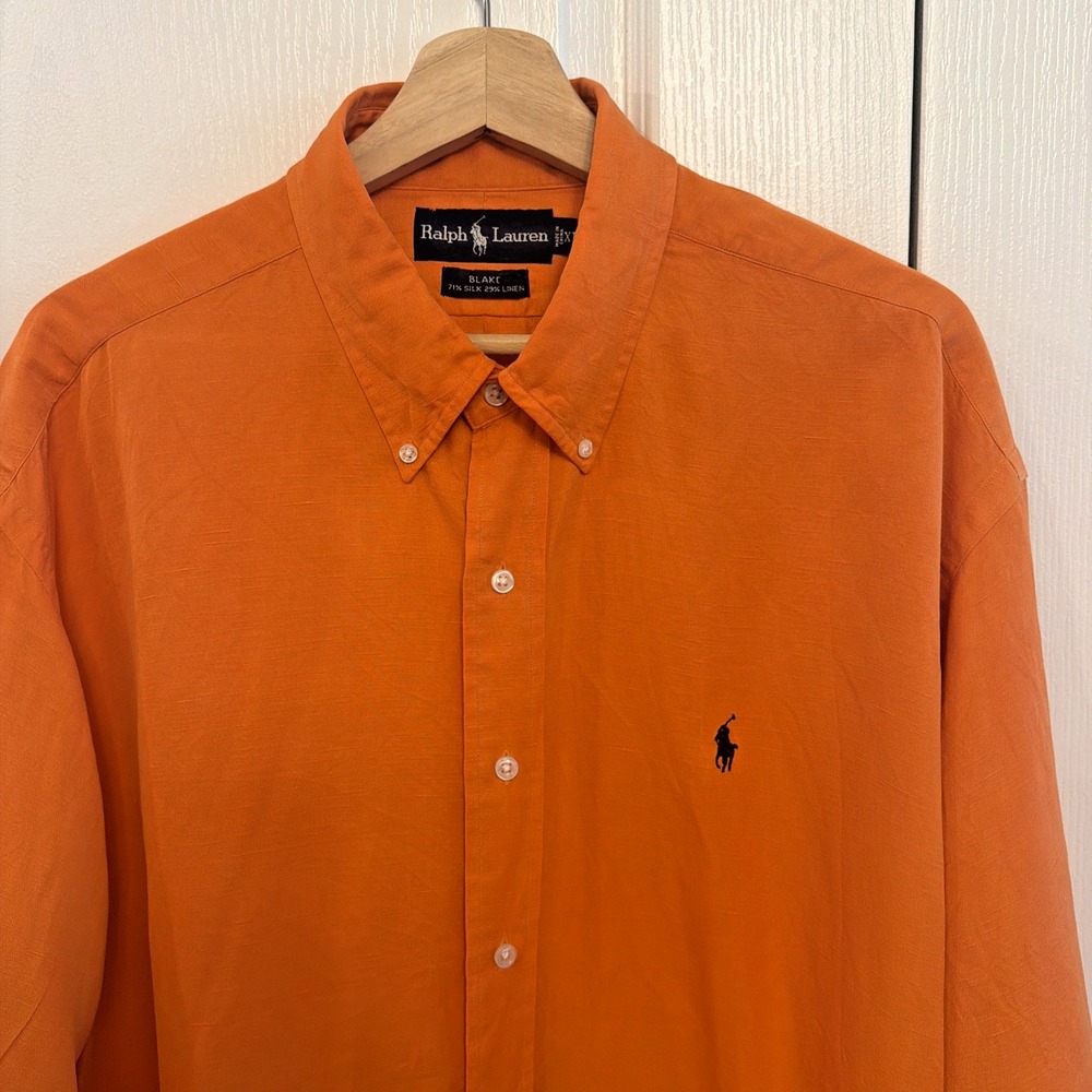 VTG Y2K Ralph Lauren "Blake" Men's Button Up Shirt Sz XL Orange Silk/Linen Blend